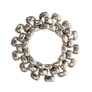 Silver Tone Wide Chain Link Tank Bracelet Chunky Boho Shiny